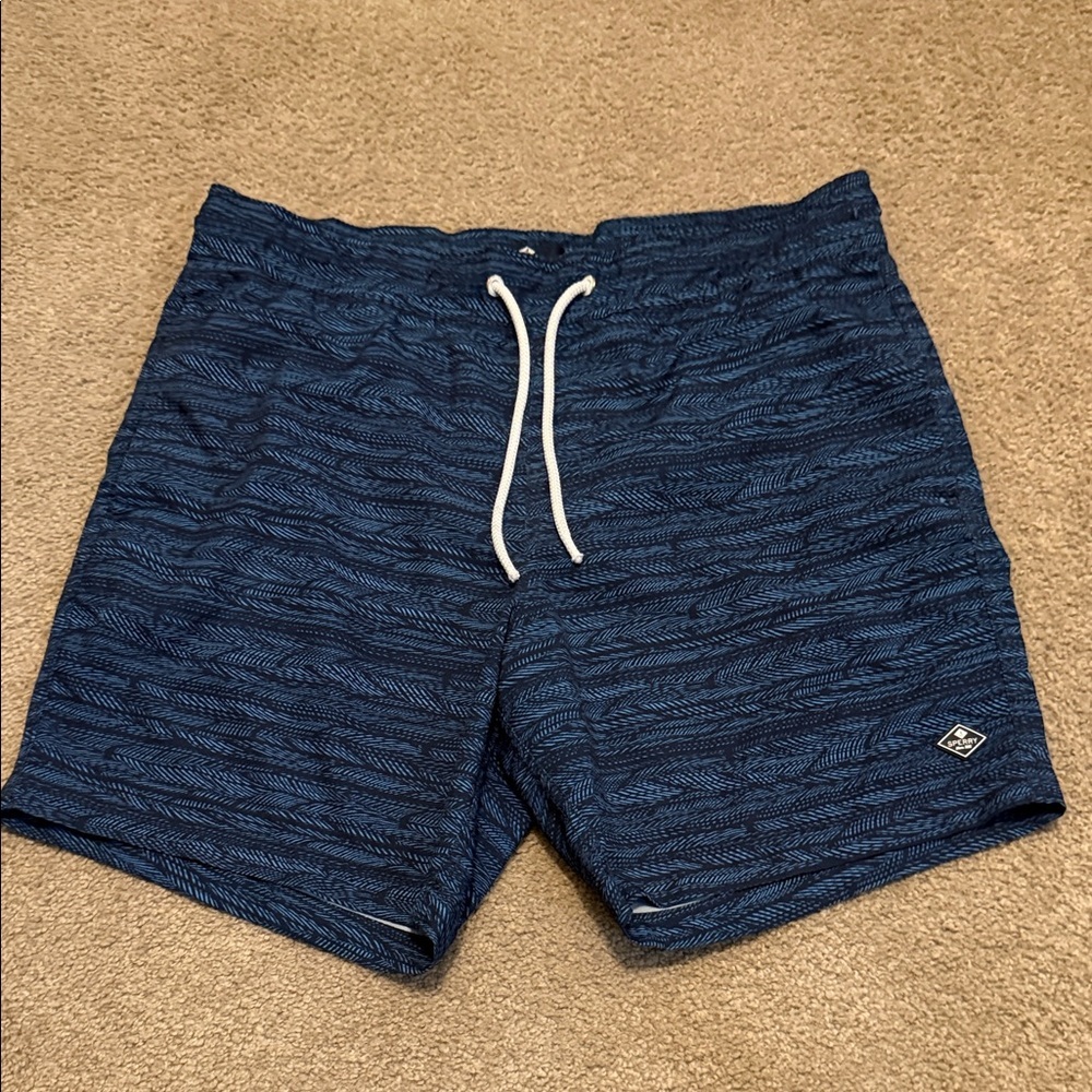 Sperry Navy and Black Patterned Swim Board Shorts
